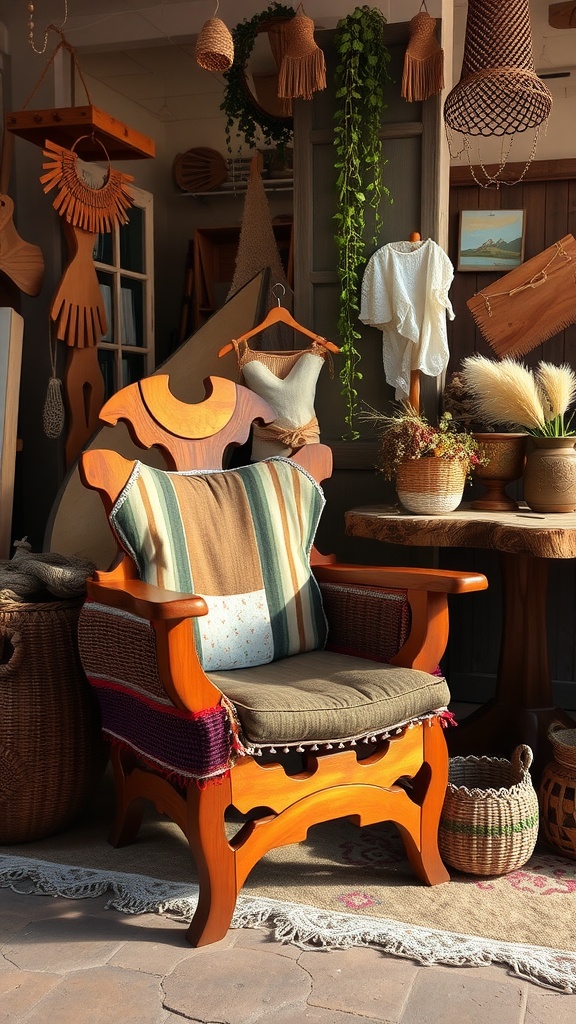 Artisan crafted living room chair with wooden frame and cozy fabric