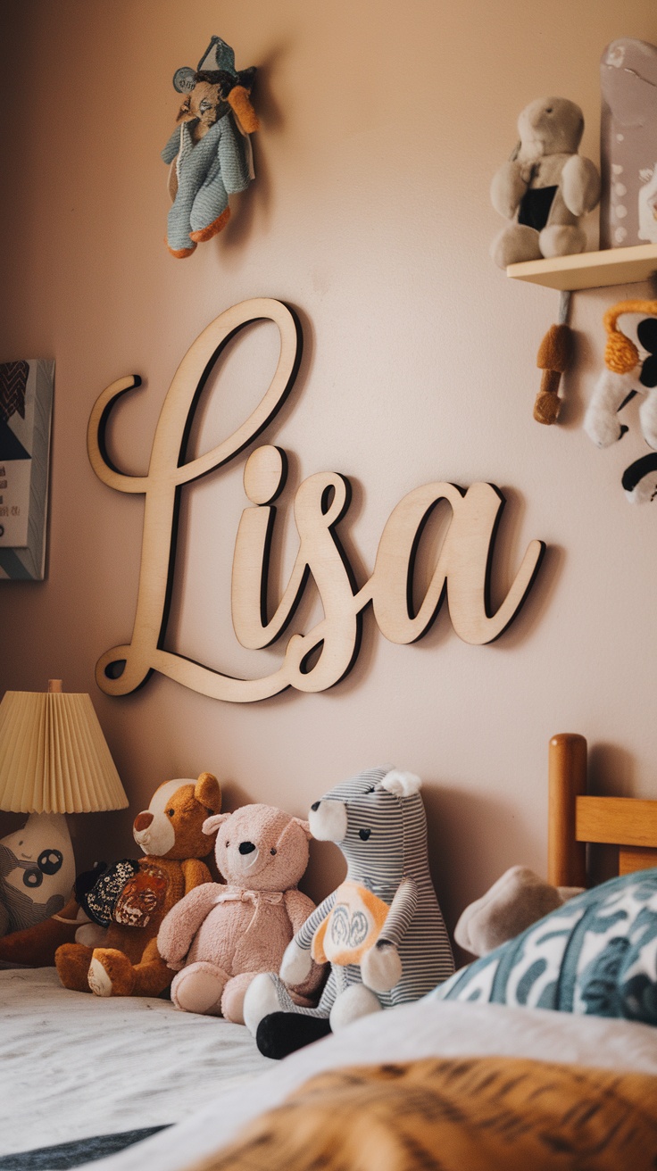 Customized name sign 'Nalume' displayed in a cozy bedroom