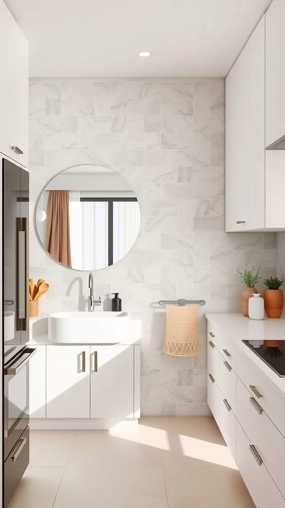 Modern kitchen featuring a floating vanity and minimalist design