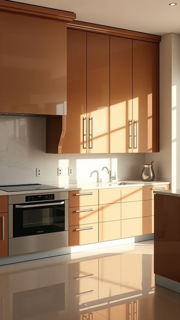 High-gloss finish kitchen cabinets with a modern design.