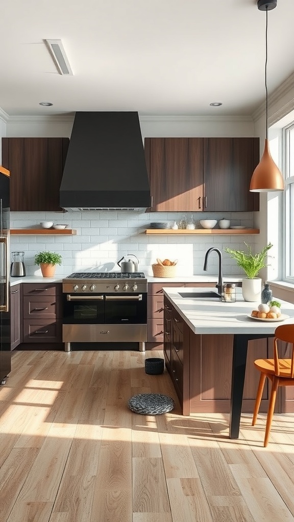 Modern kitchen featuring an island with storage solutions.