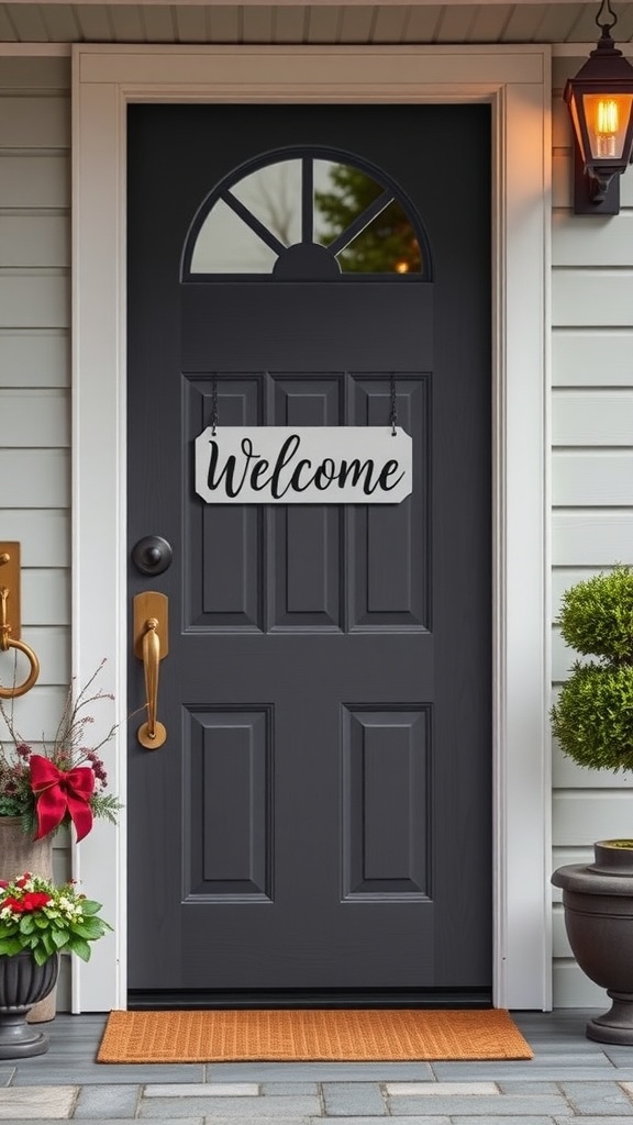 A welcoming front door with a sign that says 'Welcome'.