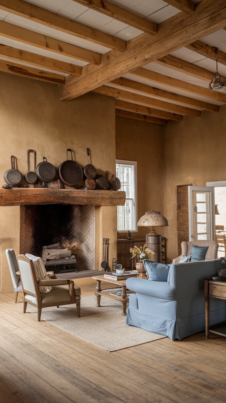 Cozy living room with textured walls and rustic decor