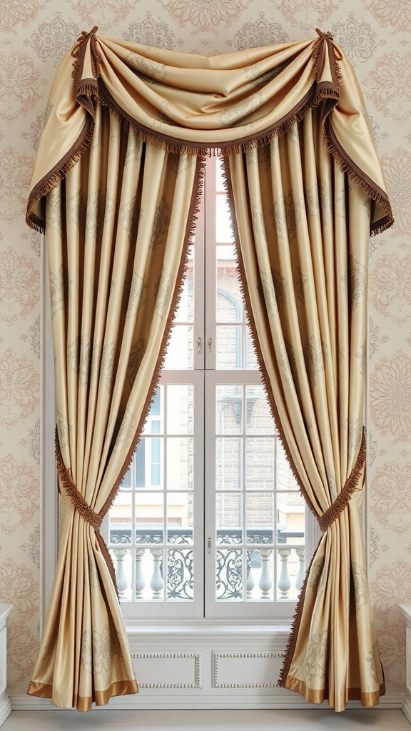Elegant window curtains in a grandmillennial style room.