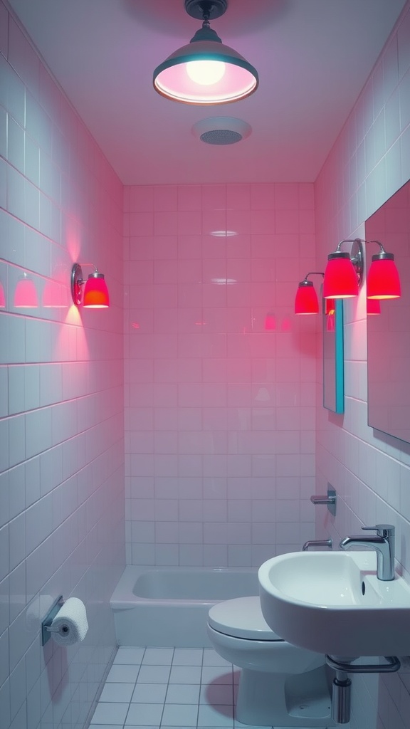 Colorful light fixtures in a modern bathroom