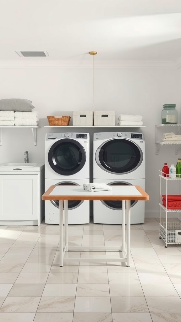 Bright laundry room with modern appliances and a functional folding area.