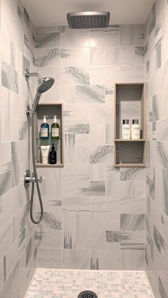 Modern shower with custom niches for toiletries