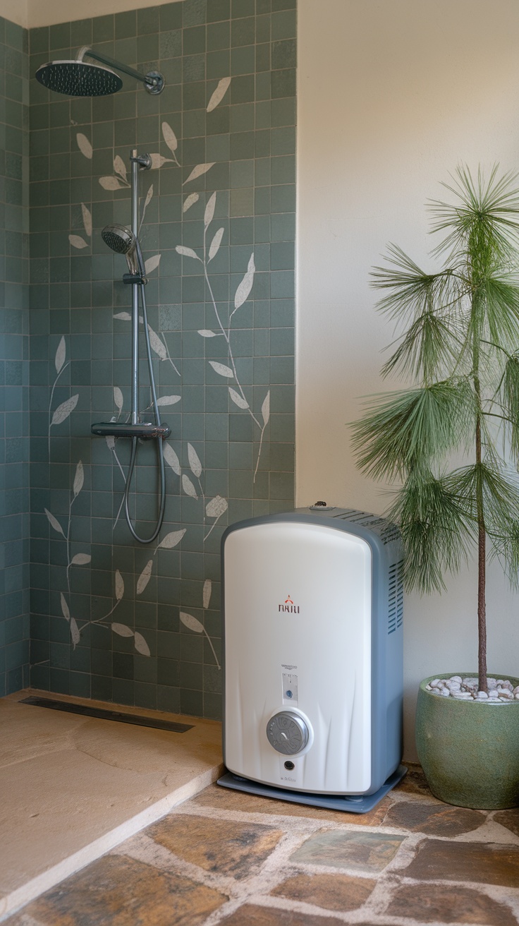 A modern eco-friendly bathroom shower with a glass enclosure and minimalist design.