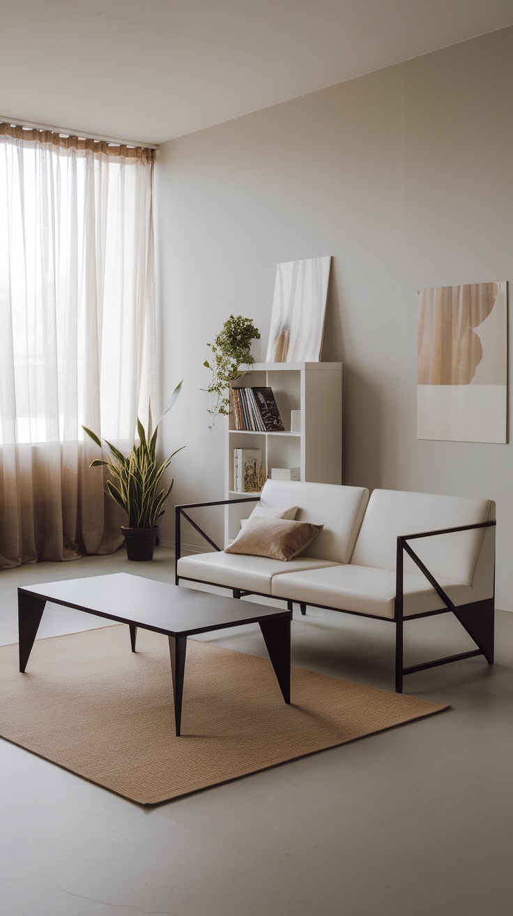 Minimalist living room with clean lines and functional furniture
