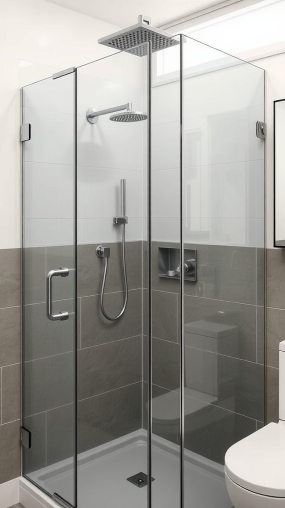 A modern bathroom shower with a minimalist glass enclosure