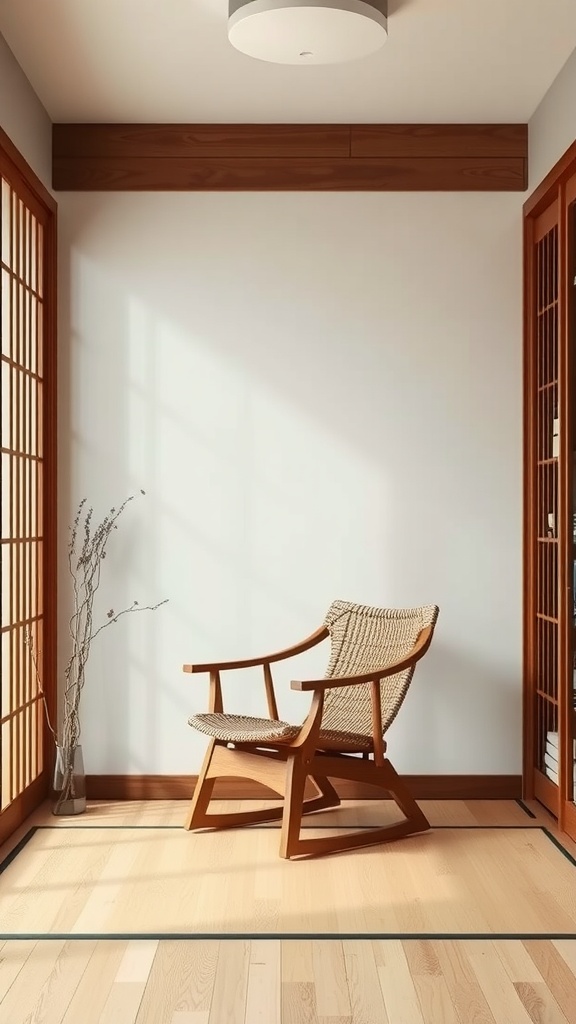 Minimalist Japanese-inspired chair in a serene setting