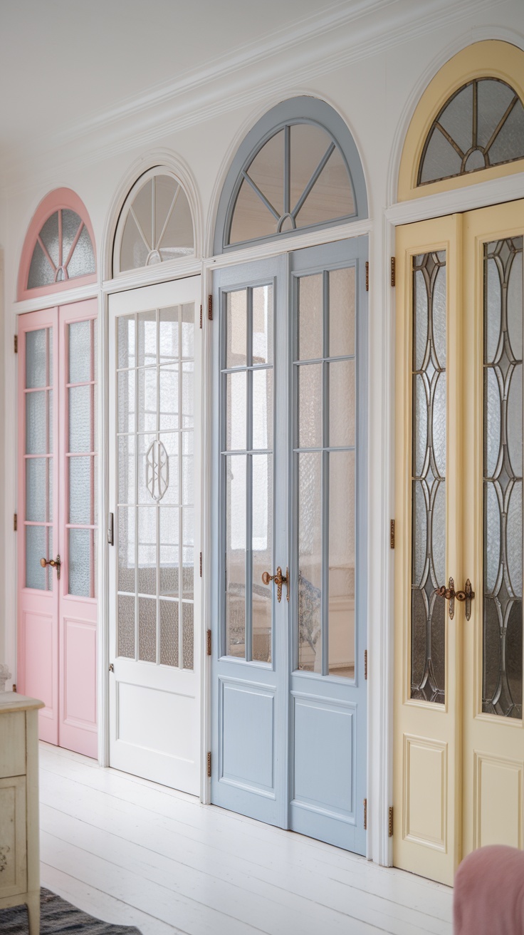 A wooden French door with multiple glass panels, set in an interior with natural lighting.