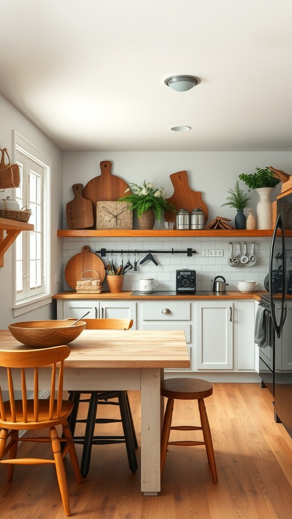 Cozy kitchen with wooden table and rustic decor