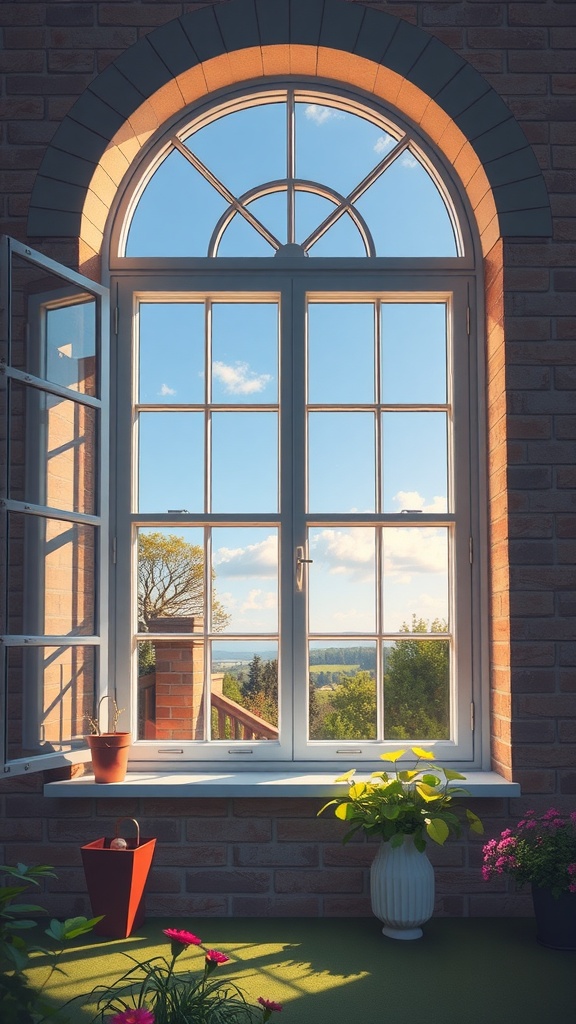 A beautiful double-glazed window with an inviting view of the landscape outside.