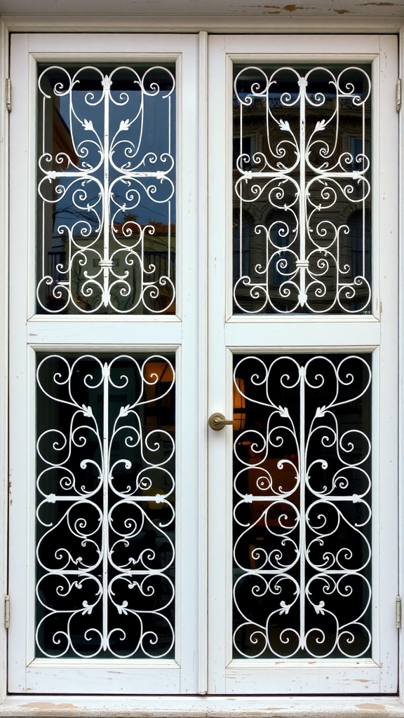 French windows with intricate white grille patterns